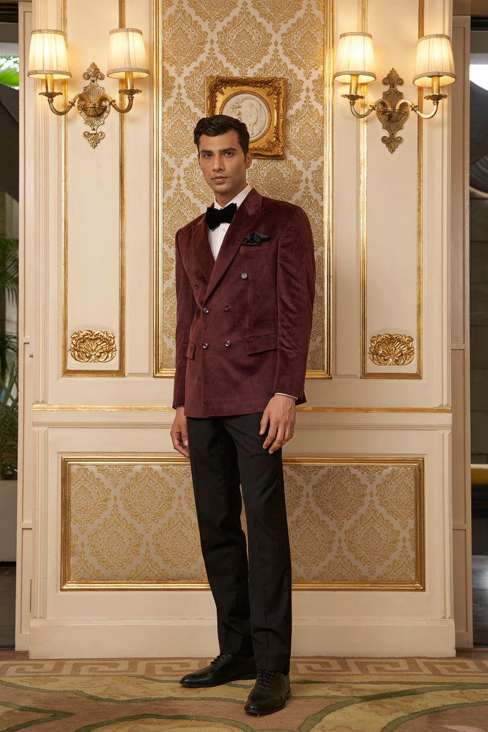 Men's Double Breasted Velvet Blazer Burgundy Velvet Dinner 