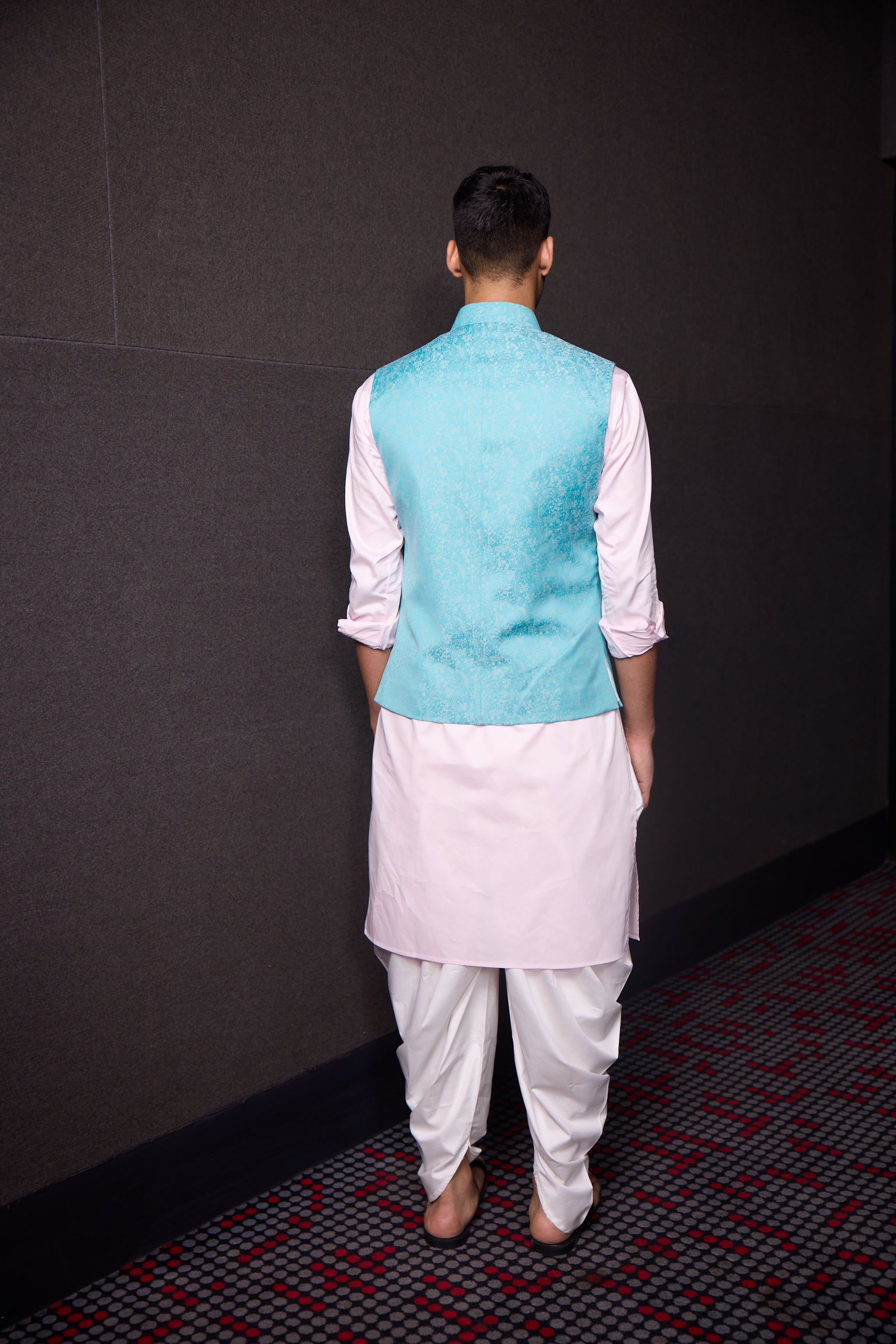 AQUA BLUE JACQUARD NEHRU JACKET