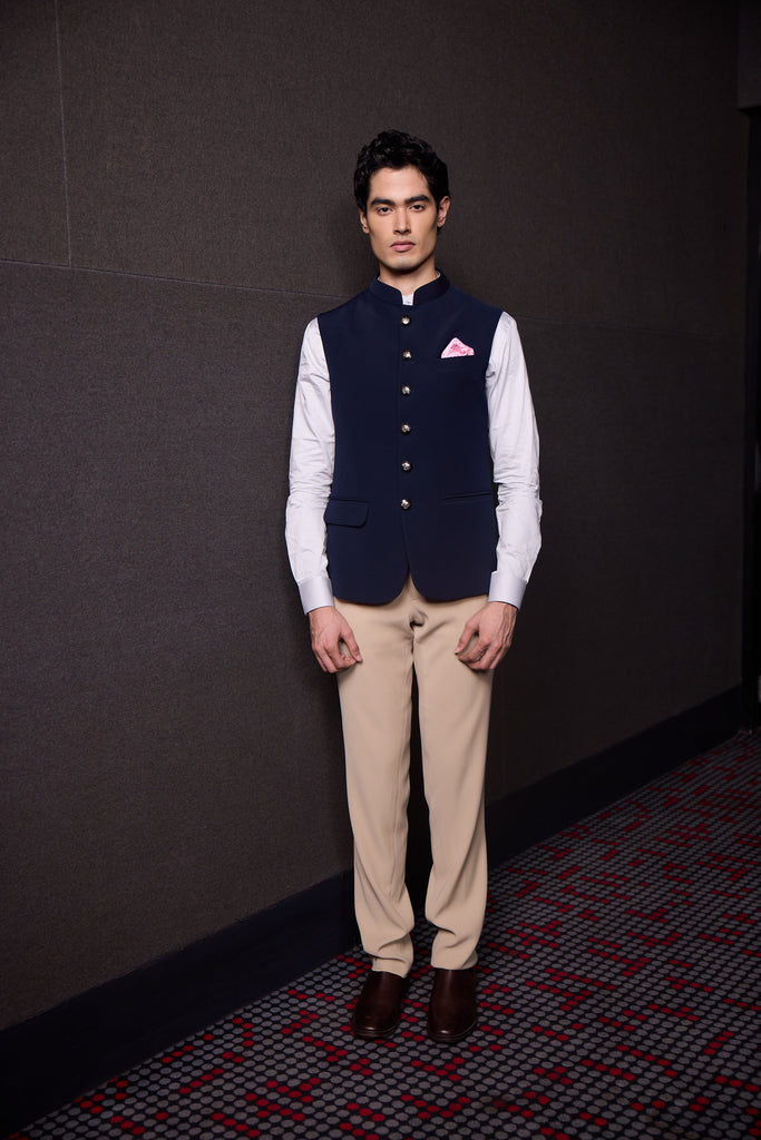 NAVY METALLIC NEHRU JACKET