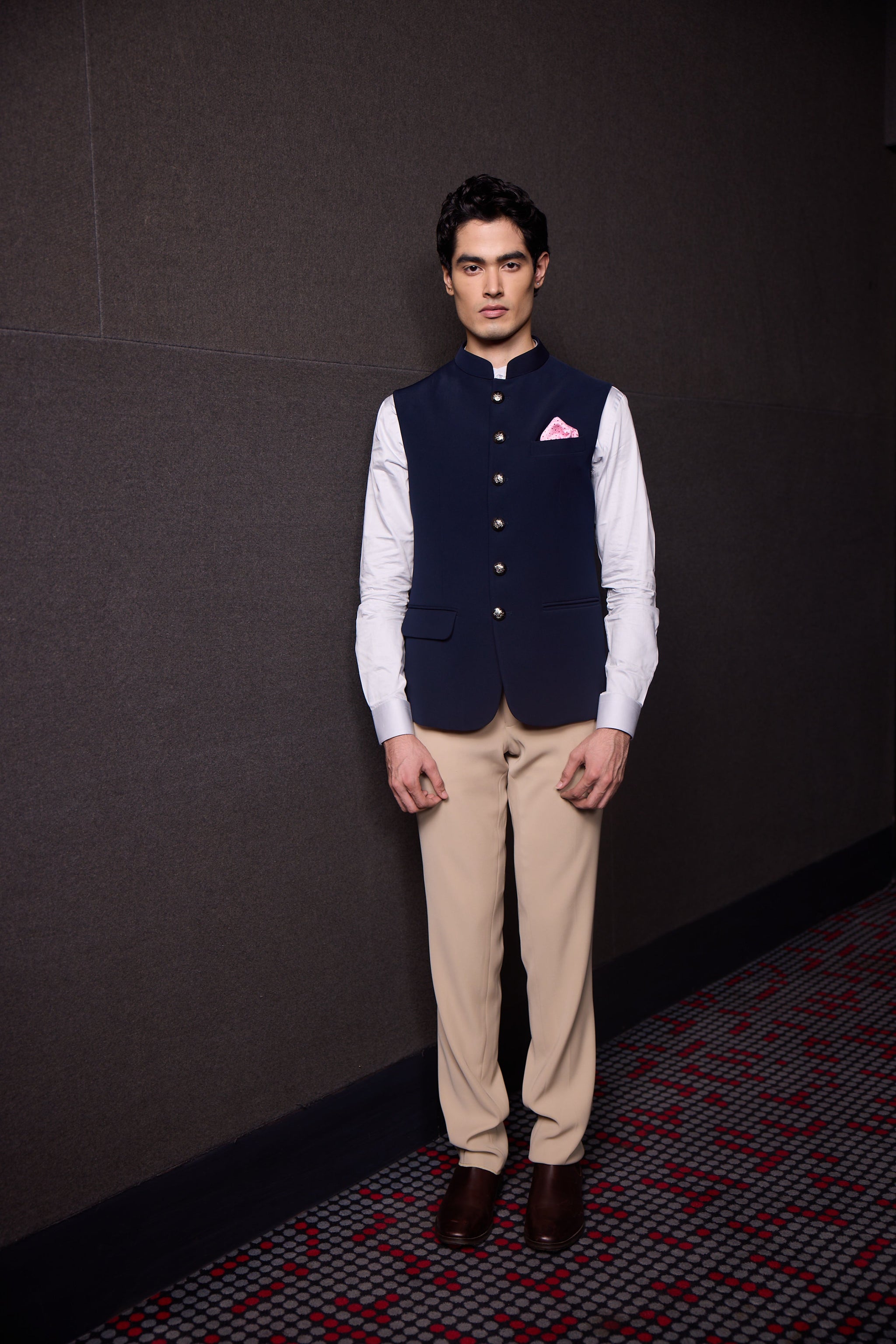 NAVY METALLIC NEHRU JACKET