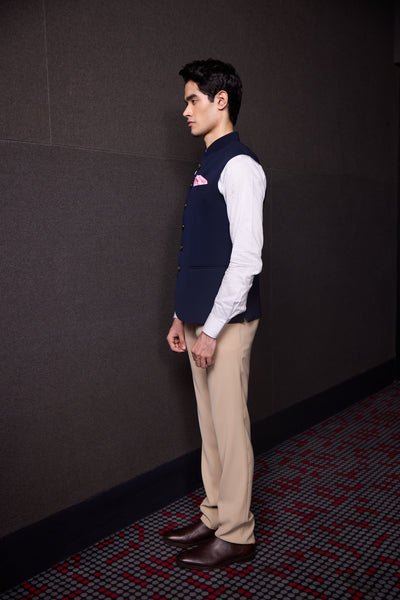 NAVY METALLIC NEHRU JACKET