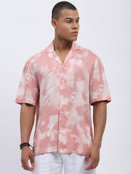 Peach Tie-Dye Men's Resort Shirt