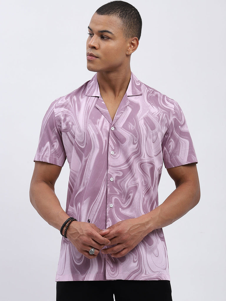 Lavender Marble Print Men's Resort Shirt