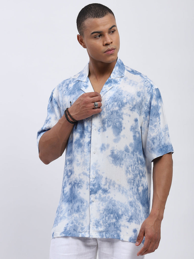 Blue White Tie-Dye Men's  Shirt