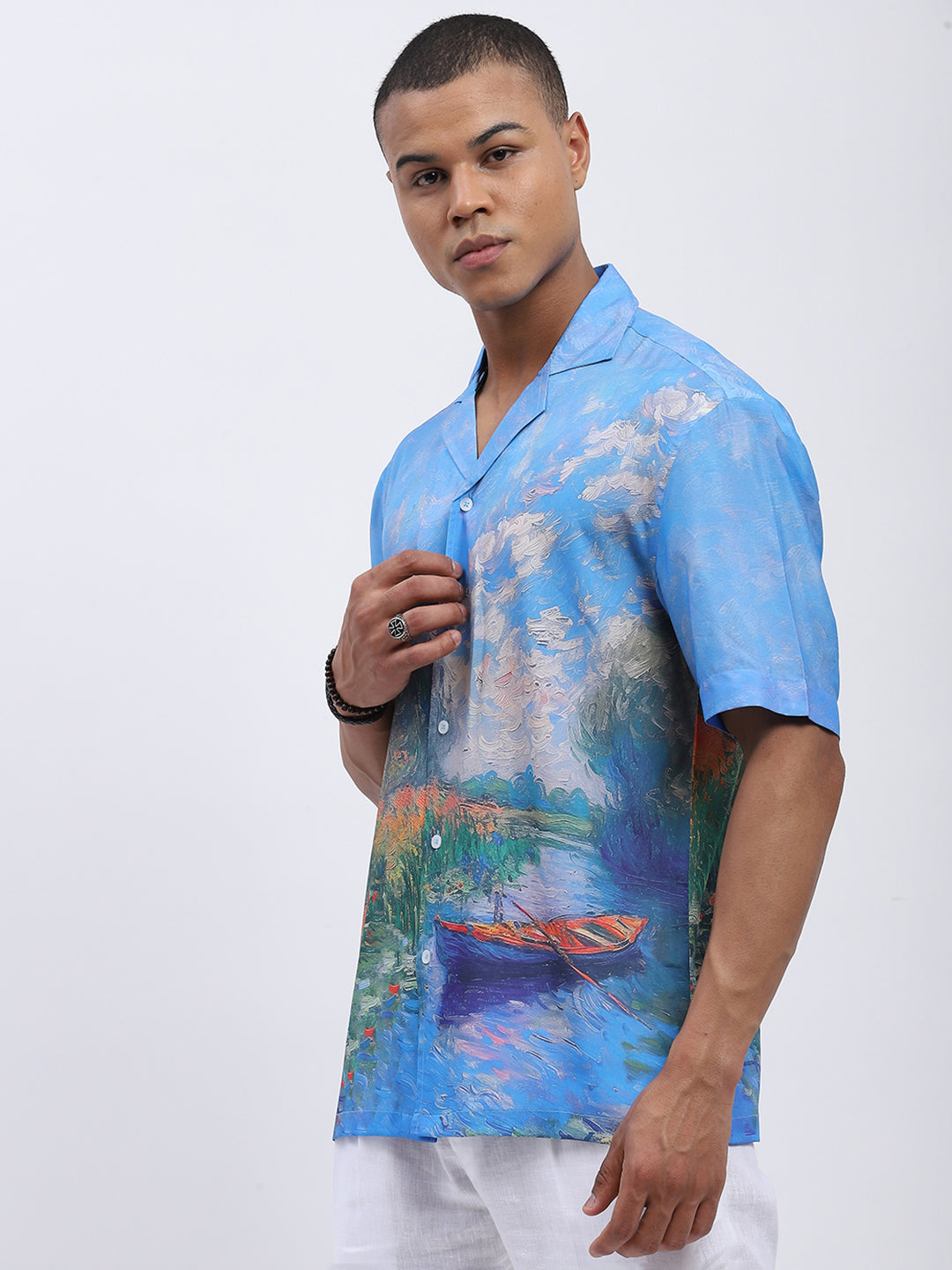 Impressionist Boat Men's Printed Resort Shirt