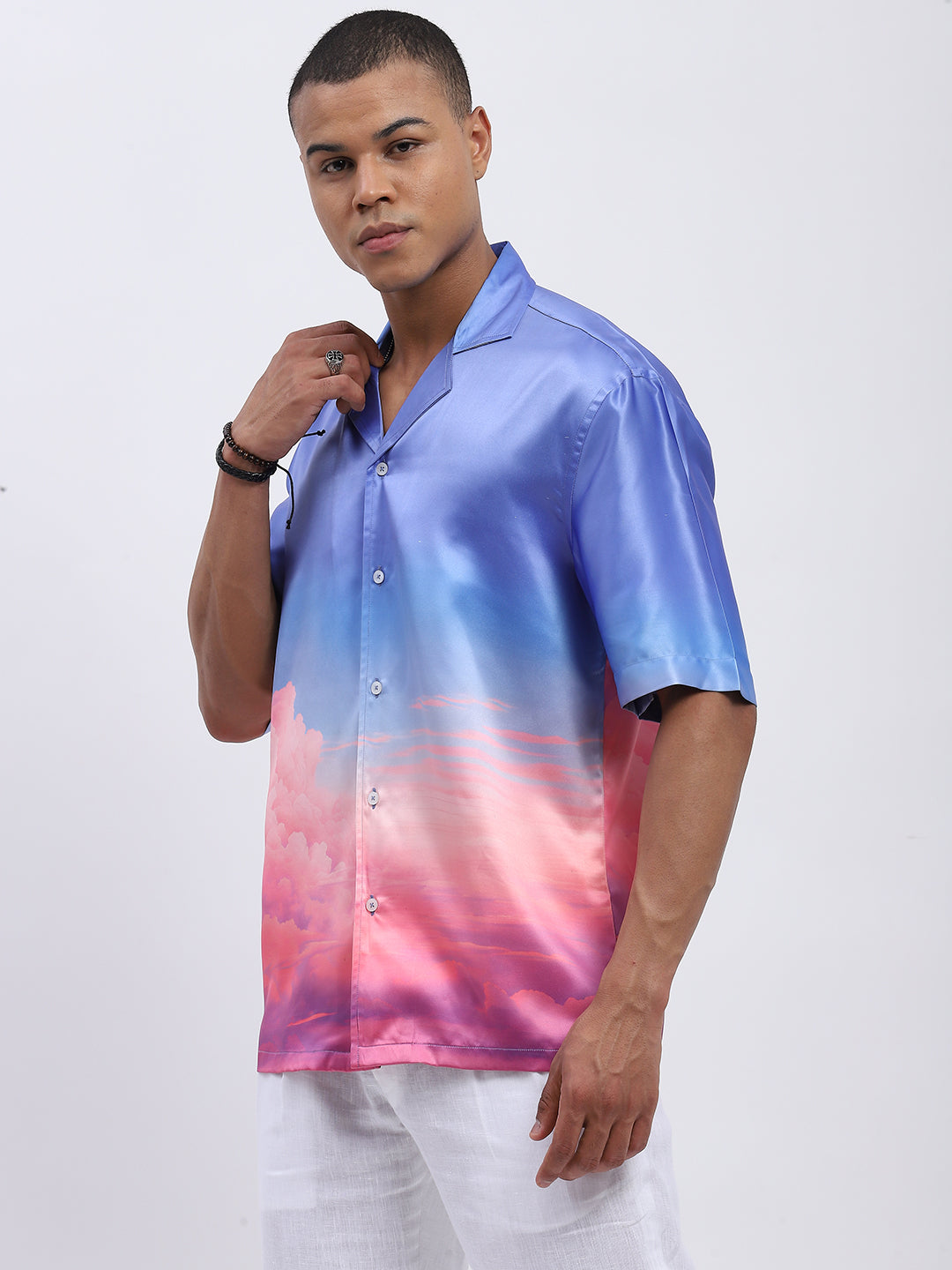 Pastel Cloudscape Men's Printed Resort Shirt