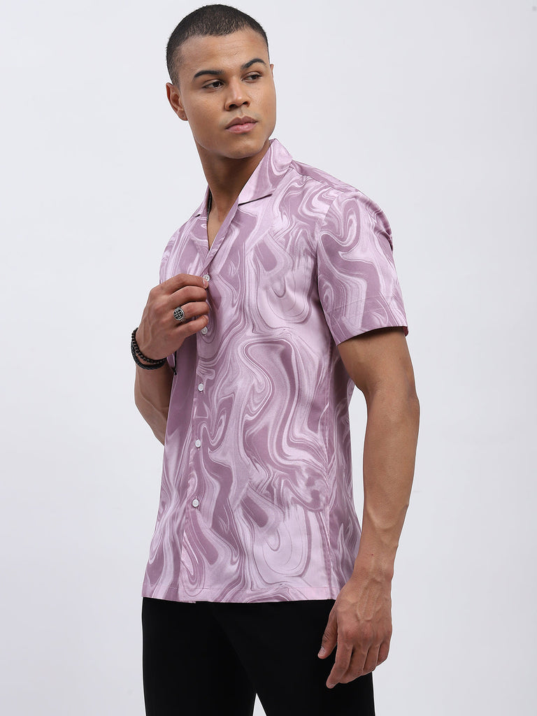 Lavender Marble Print Men's Resort Shirt