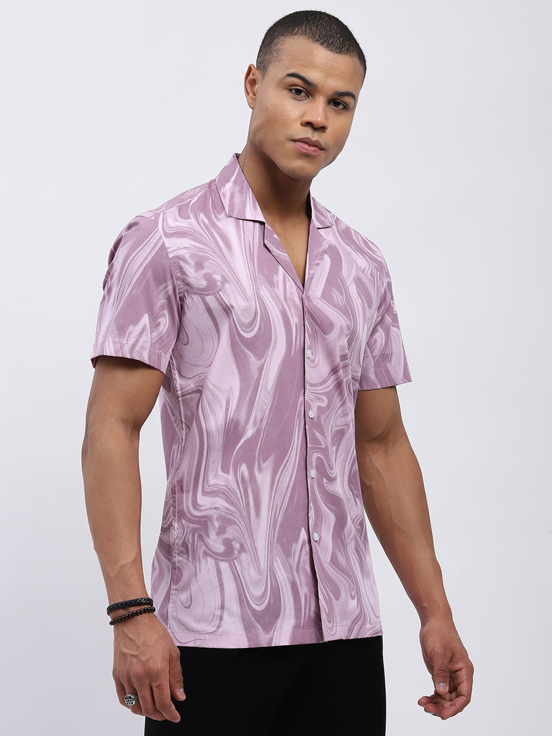Lavender Marble Print Men's Resort Shirt