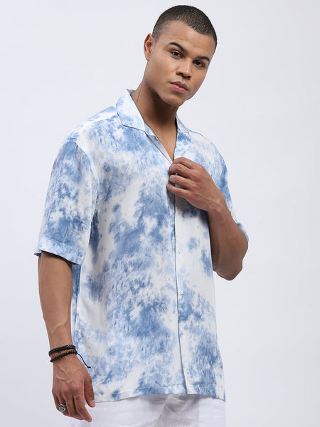 Blue White Tie-Dye Men's  Shirt