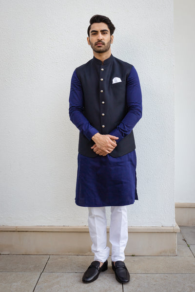 Navy Blue Color Suiting Fabric Mens Kurta Set With Waistcoat, Nehru Jacket,  Modi Jacket, Designer Half Jodhpuri Jacket With Kurta Pajama - Etsy