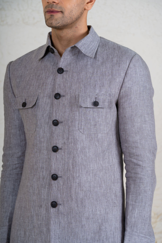 Grey 100% Linen Shacket