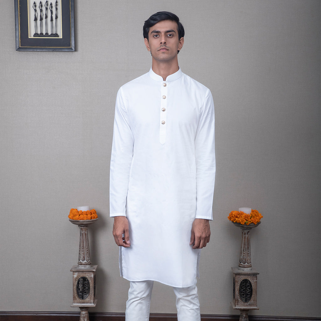 White Dobby Cotton Kurta