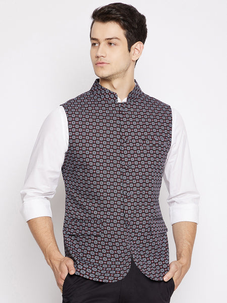 Veer Abstract Print Nehru Jacket