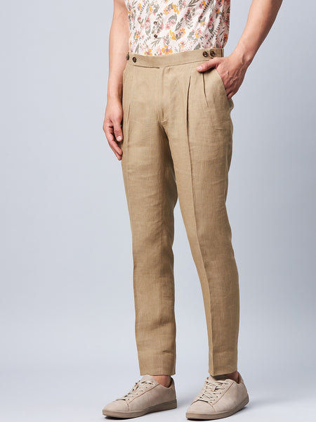 Buy Sandy Beige Linen Pants  Casual Beige Chambrays Pants for Men Online   Andamen