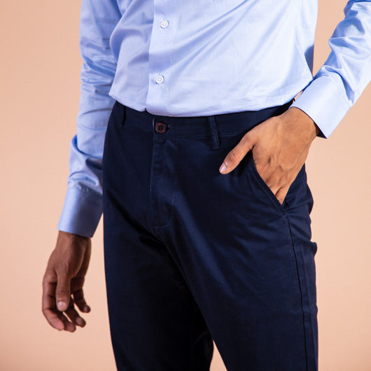Buy Blue Mid Rise Chinos for Men